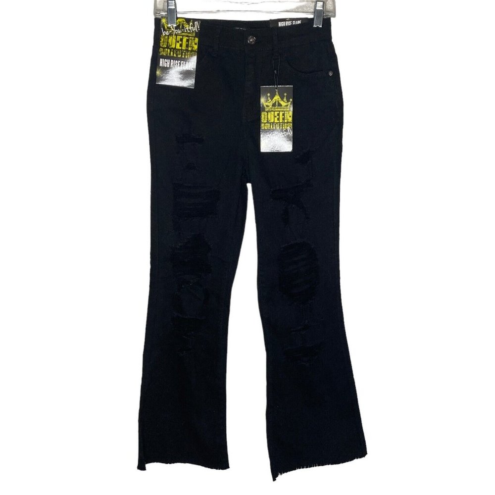 Elite Jeans Womens 9/29 Black Ripped Distressed Raw Hem Stretch Queen Collection